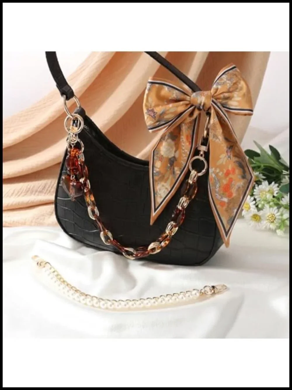 Leopard Print Bag Charm Set with Pom Poms Chain Tote Handbag Accessories